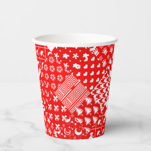 Vasos De Papel Diseño de patrones mixtos blancos rojos