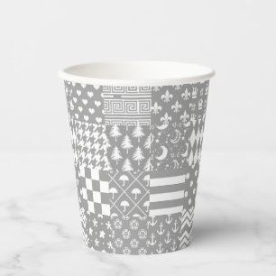 Vasos De Papel Diseño de patrones mixtos de blanco gris