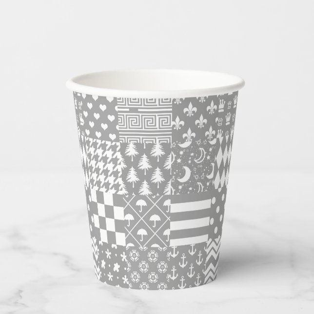 Vasos De Papel Diseño de patrones mixtos de blanco gris (Anverso)