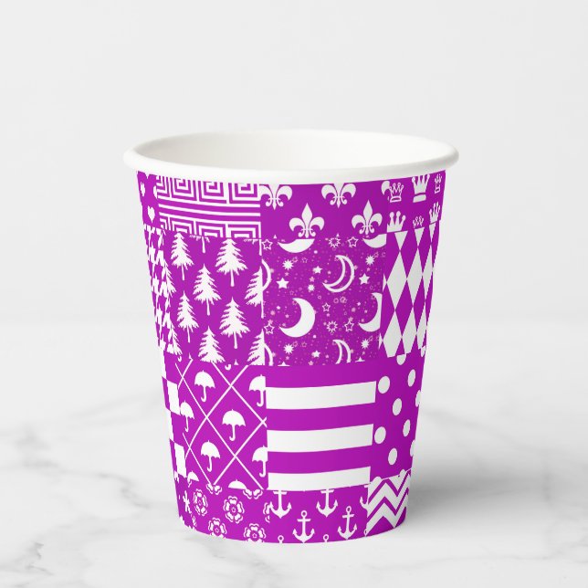 Vasos De Papel Diseño de patrones púrpura blanco mixto (Anverso)