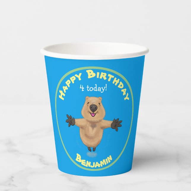 Vasos De Papel Diseño de personalizados de quokka saltando feliz (Anverso)