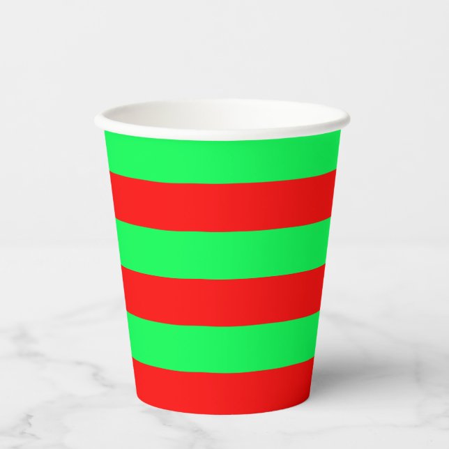 Vasos De Papel Diseño de rayas rojas y verdes (Anverso)