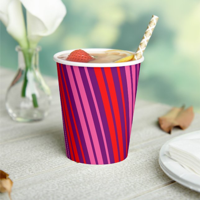 Vasos De Papel Diseño de rayas verticales rosa morado rojo   (in situ)