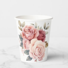 Vasos De Papel Diseño de rosas vintage descoloridas dibujadas a m