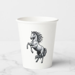 Vasos De Papel Diseño de vector de caballo encabritado de grabado