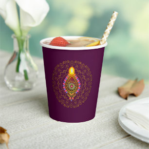 Vasos De Papel Diseño de vela Diya con joyas de Diwali Mandala Pú