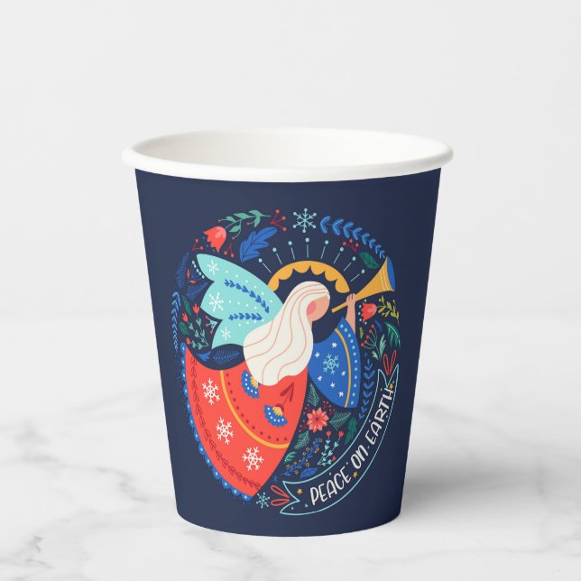 Vasos De Papel Diseño del Ángel de la Paz en la Tierra (Anverso)