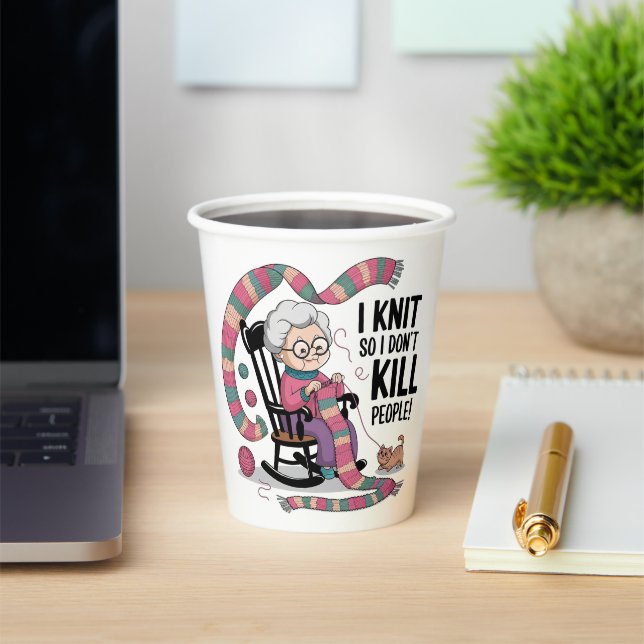 Vasos De Papel Diseño divertido de abuela tejiendo (in situ)