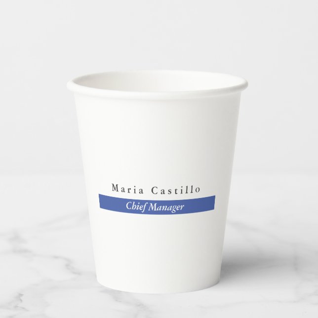 Vasos De Papel Diseño elegante azul blanco Minimalista (Anverso)