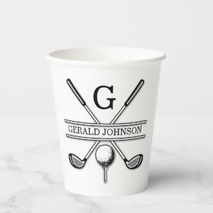 Vasos De Papel Diseño Elegante Personalizado de Monograma de Golf