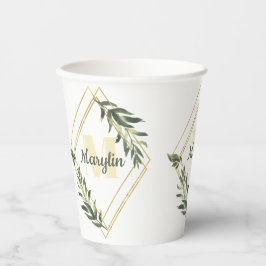 Vasos De Papel Diseño minimalista de follaje tropical con monogra