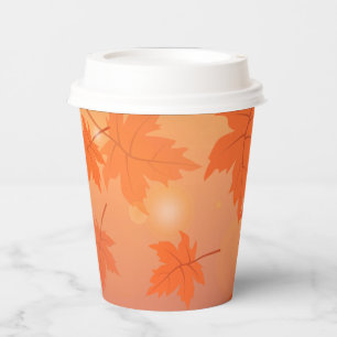 Vasos De Papel Diseño otoñal con hojas de arce y efecto bokeh
