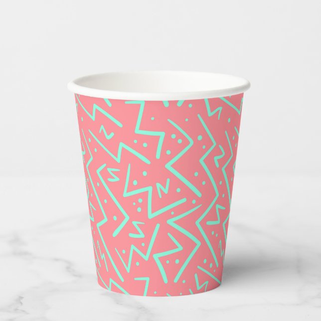 Vasos De Papel Diseño psicodélico rosa y verde retro (Anverso)