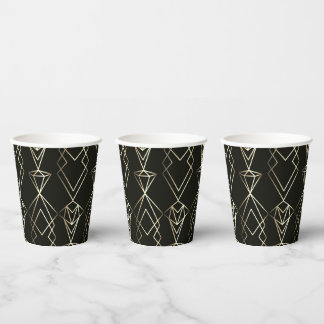 Vasos De Papel Diseño retro clásico en negro y oro