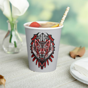Vasos De Papel Diseño Totémico Tribal Haida de Lobo
