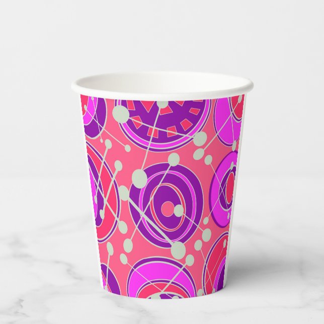 Vasos De Papel Diseños geoformes abstractos, rosas y naranjas (Reverso )