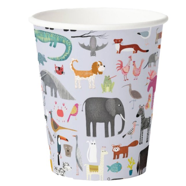 Vasos De Papel Diversión de Menagerie Animal (Jungle, safari, zoo, wild and pet animals and bird design paper party cup)