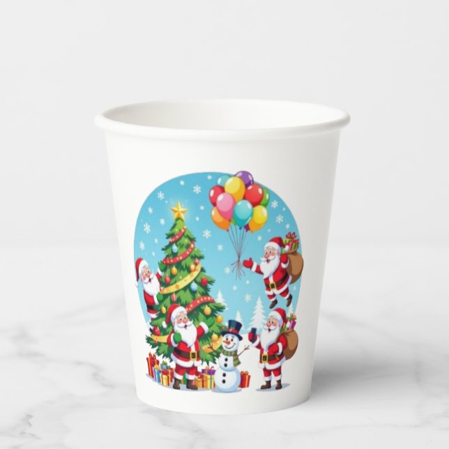 Vasos De Papel **“Diversión de Navidad con Multi-Santa – Transpar (Anverso)