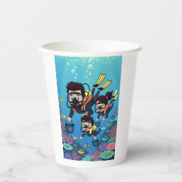 Vasos De Papel Diversión Familiar en Buceo Subacuático