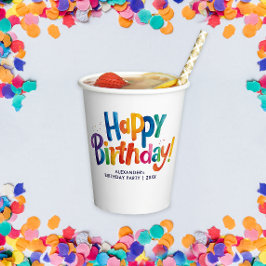 Vasos De Papel Diversión Lindo Colorido Feliz Cumpleaños Pincel P