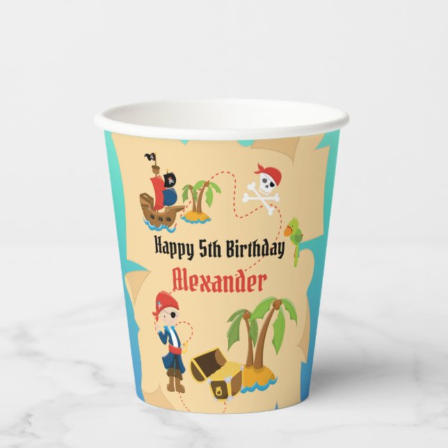 Vasos De Papel Diversión Mapa del Tesoro Personalizado Cumpleaños (Anverso)