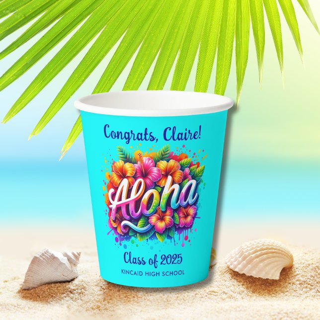 Vasos De Papel Diversión Tropical Aloha Graduación (Subido por el creador)