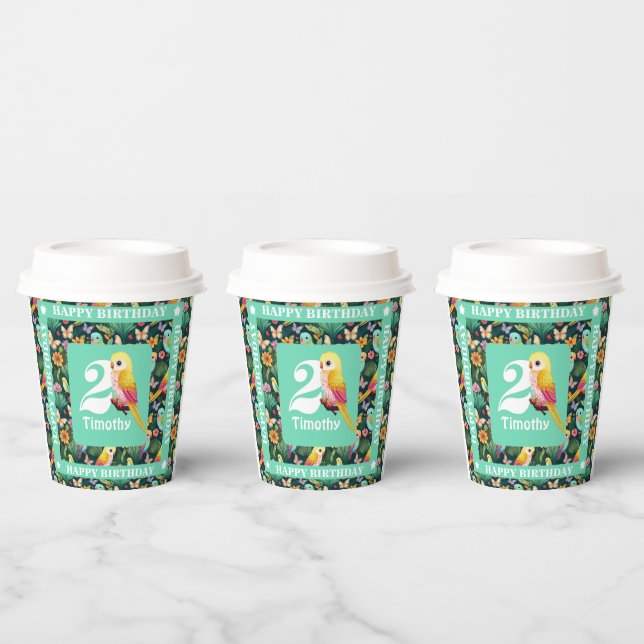 Vasos De Papel Diversión tropical para tu segundo cumpleaños: col (Multi)