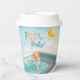 Vasos De Papel Divertido Fiesta de la piscina de verano acuarela