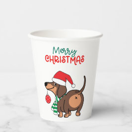 Vasos De Papel Divertido perro de Dachshund Cute Feliz Navidad
