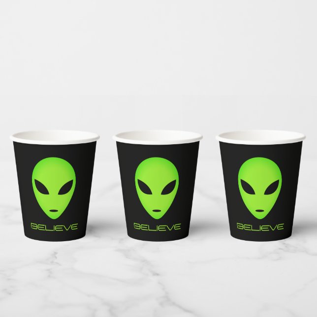 Vasos De Papel Divertido personalizado de cabeza alienígena verde (Multi)