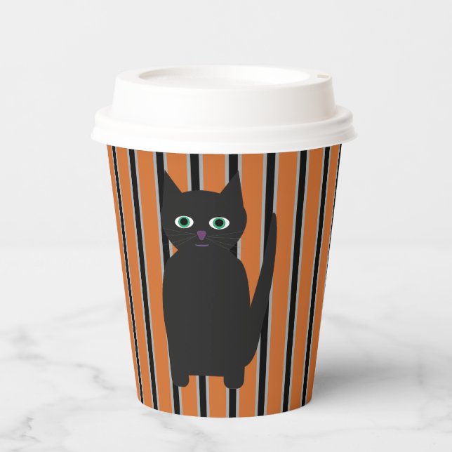 Vasos De Papel Divertidos y divertidos gatos negros de Halloween (Anverso)