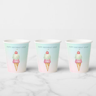 Vasos De Papel Diviértete Cumpleaños de Camión de Helado de Veran