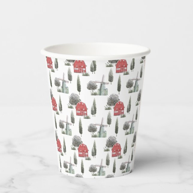 Vasos De Papel DIXIE Cute Country Red Barn Baby Animales (Anverso)