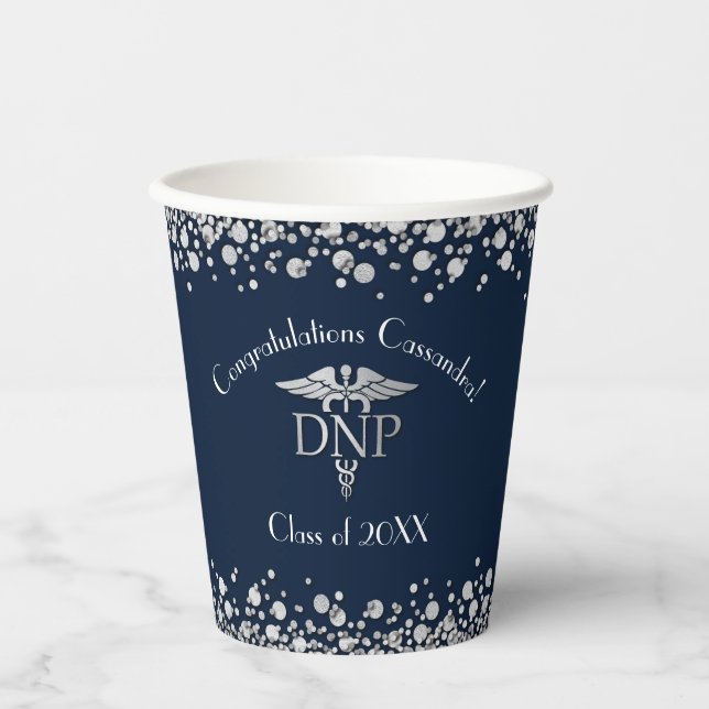 Vasos De Papel Doctor Nursing Practice Graduation NavyBlue Silver (Anverso)