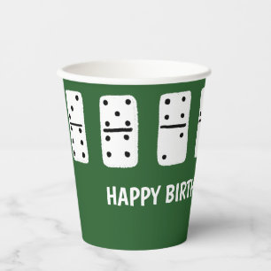 Vasos De Papel Dominos blancos con puntos negros en verde