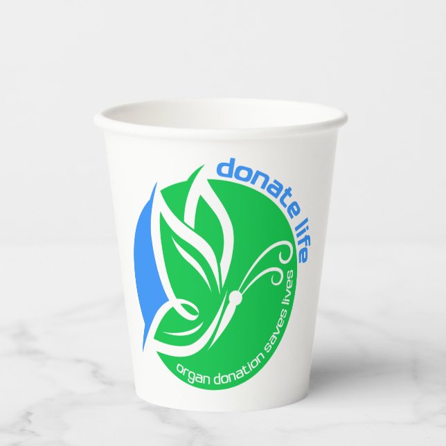Vasos De Papel Donar Vida una Mariposa de Concientización sobre D (Anverso)