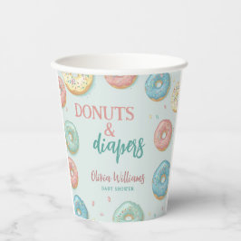 Vasos De Papel Donuts & Diapers Cute Mint Green Baby Shower