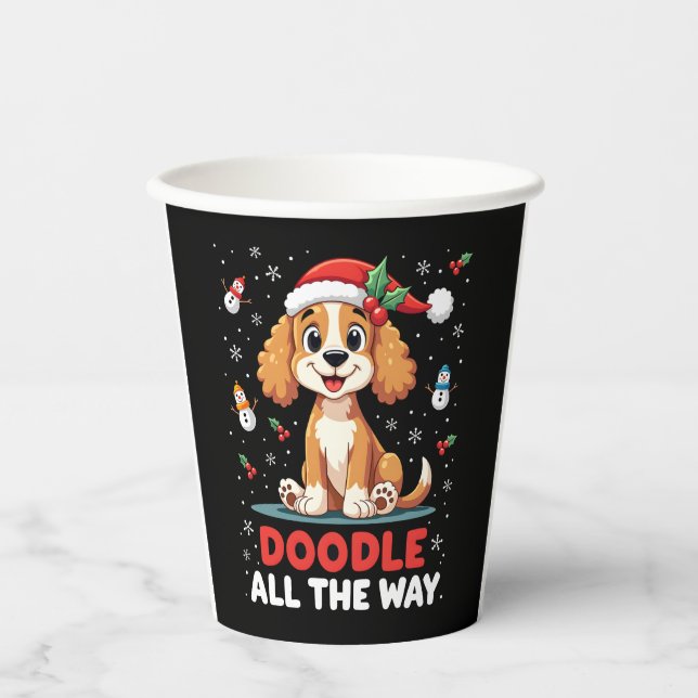 Vasos De Papel Doodle All The Way Funny Goldendoodle Santa Hat Ch (Anverso)