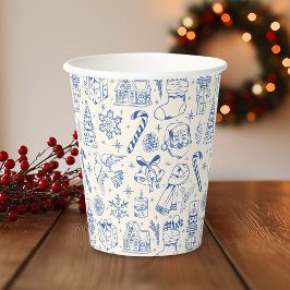 Vasos De Papel Doodle de Navidades azul retro