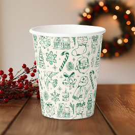 Vasos De Papel Doodle de Navidades Retro Green