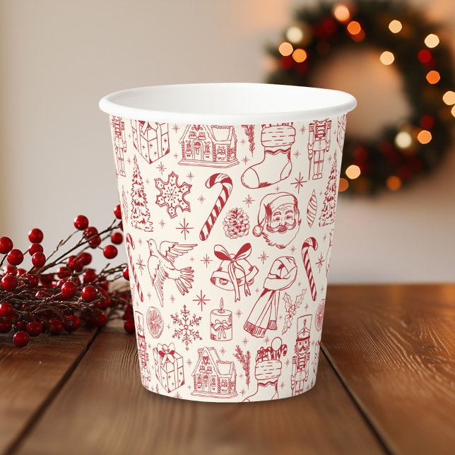 Vasos De Papel Doodle de Navidades rojos retro (Subido por el creador)