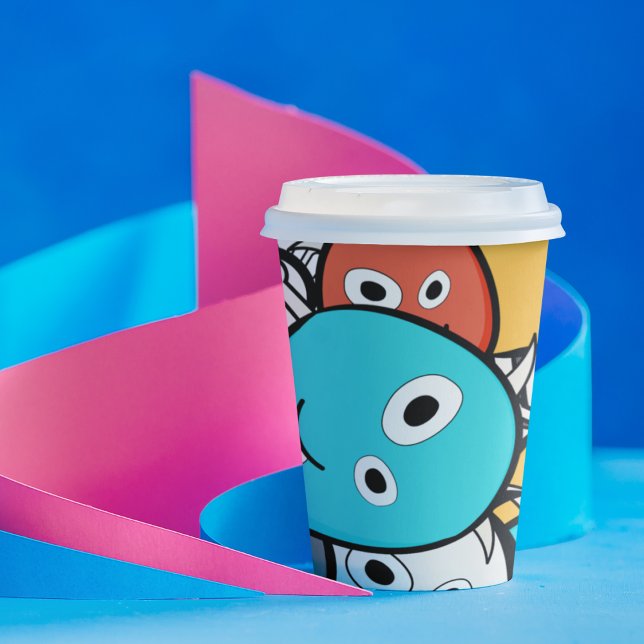Vasos De Papel Doodle Monstruo de Dibujos Animados Multicolor  (doodle monster cartoon kids,adult party stationery, birthday party use and throw paper cups)