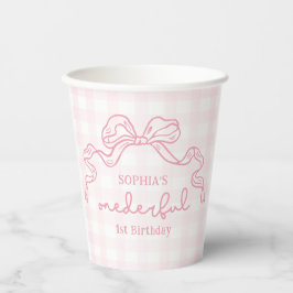 Vasos De Papel Doodle Pink Bow Baby Girl Primer cumpleaños