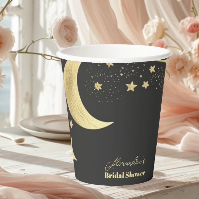 Vasos De Papel Dorado negro Celestial Crescent Moon Bridal Shower (Subido por el creador)