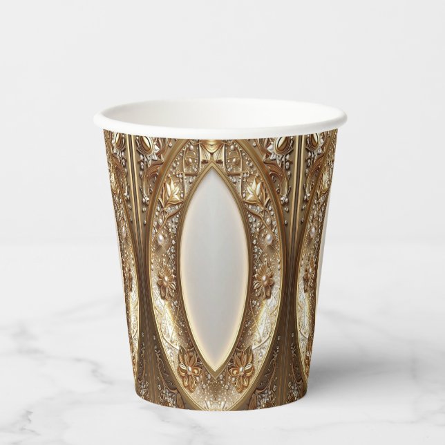 Vasos de Papel Dorados Ornamentados (Anverso)