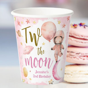 Vasos De Papel ¡Dos a la Luna! Niña Astronauta Espacio 2do Cumple