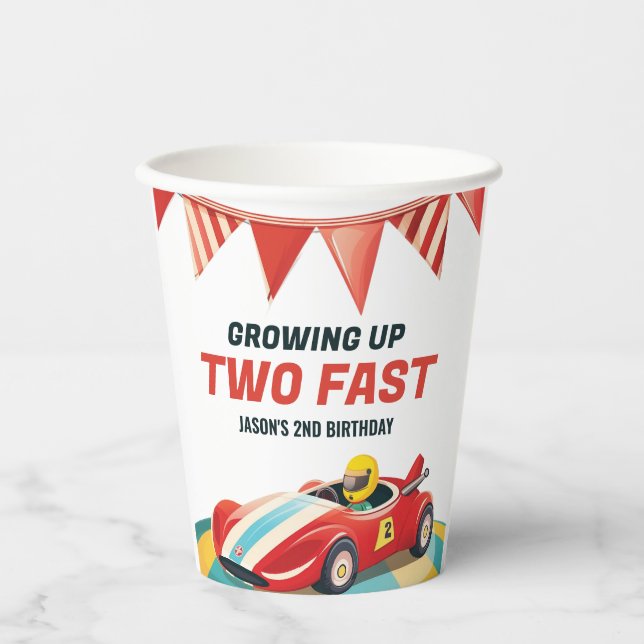 Vasos De Papel Dos autos de carrera rápida segundo cumpleaños (Anverso)