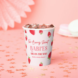 Vasos De Papel Dos Berry Sweet Babies Strawberry Twin Baby Shower