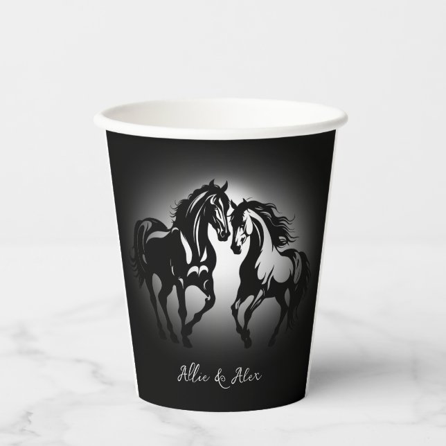 Vasos De Papel Dos caballos enamorados pareja de caballos blancos (Anverso)