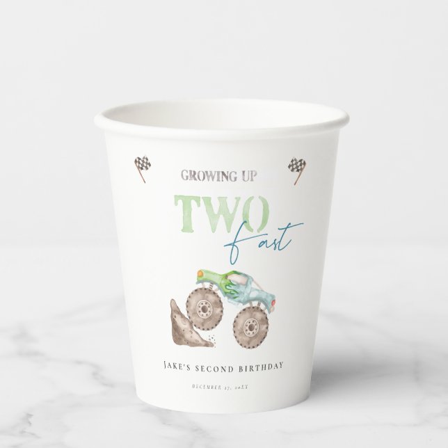 Vasos De Papel Dos camiones de monstruo rápido Cubos de papel de  (Anverso)